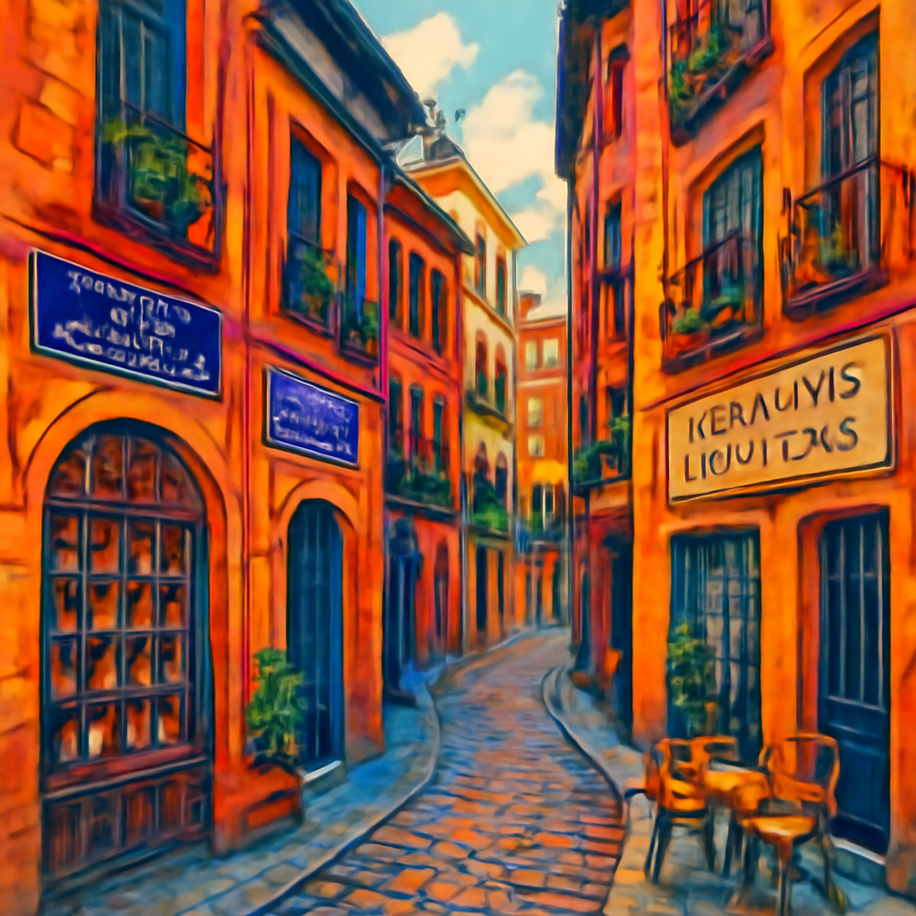 Una vista del Barrio de las Letras en Madrid, con referencias a grandes autores y una atmósfera literaria vibrante.