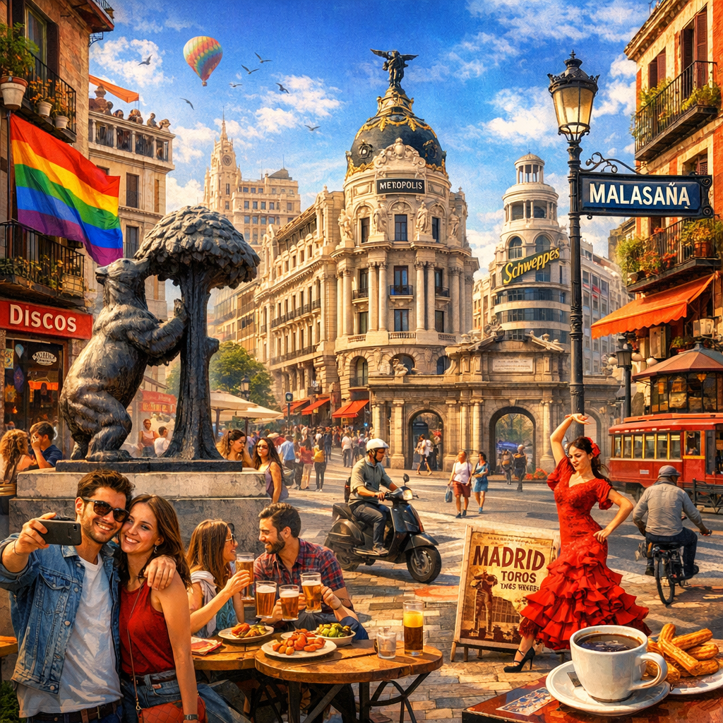 Imagen que representa un itinerario de fin de semana en Madrid, mostrando cultura, barrios y monumentos emblemáticos.
