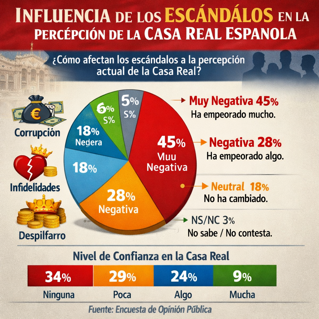 Influencia de escándalos en la percepción pública de la Casa Real.