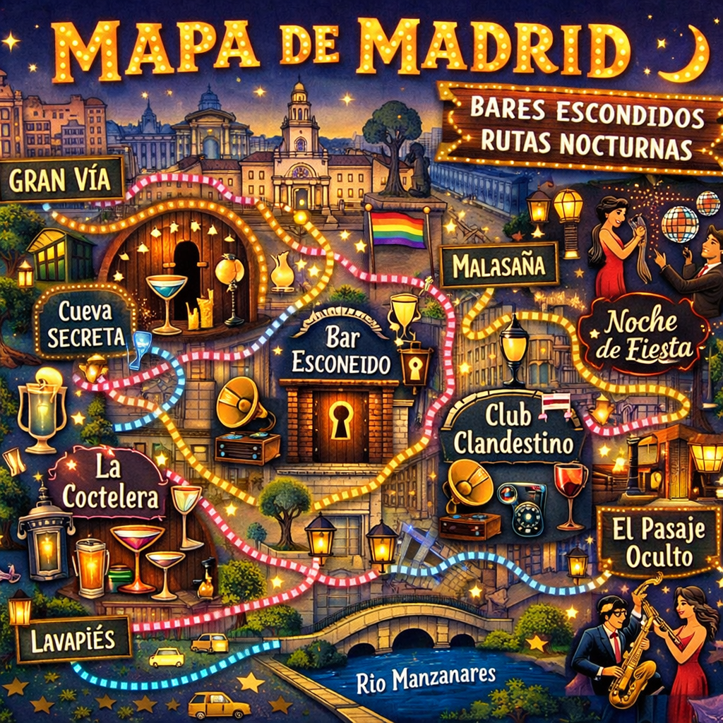 Mapa de rutas nocturnas en Madrid