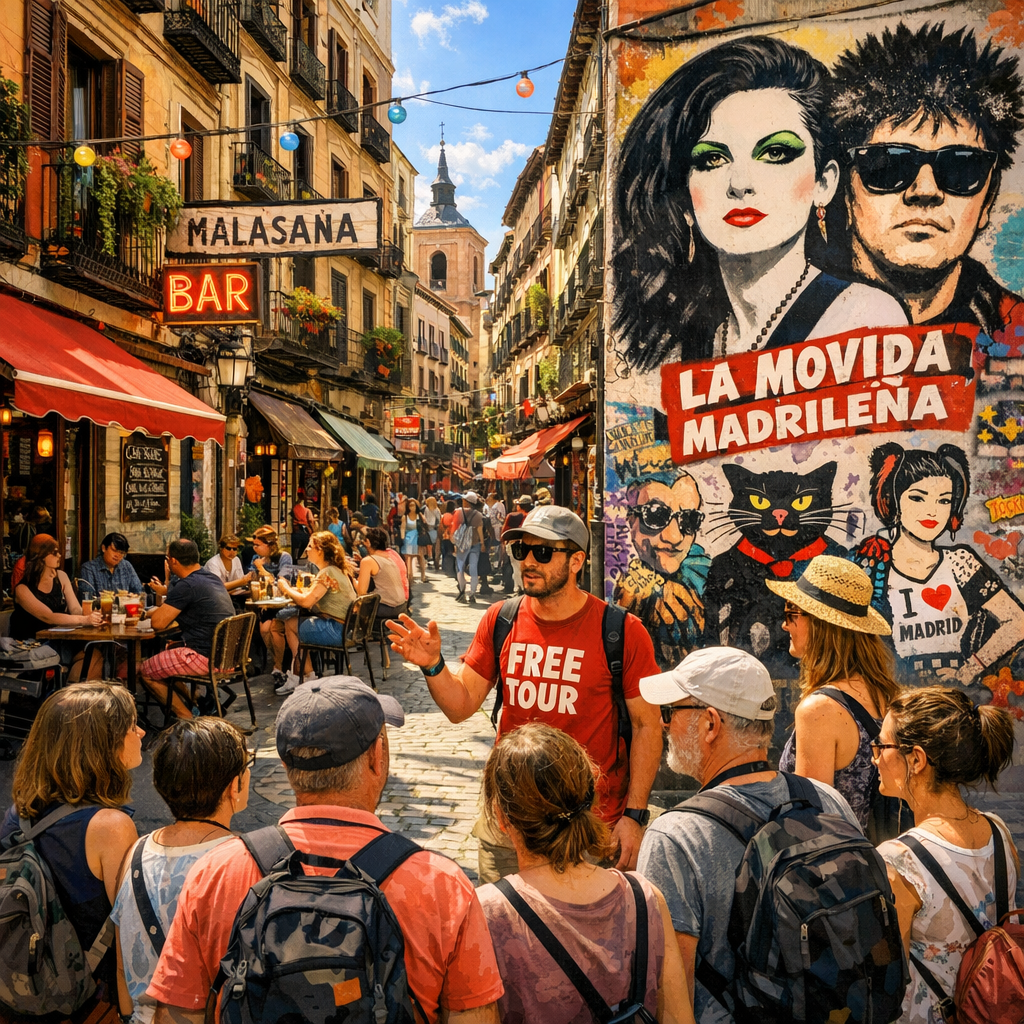 Barrio de Malasaña en Madrid, lleno de arte urbano y cultura, ideal para un free tour.