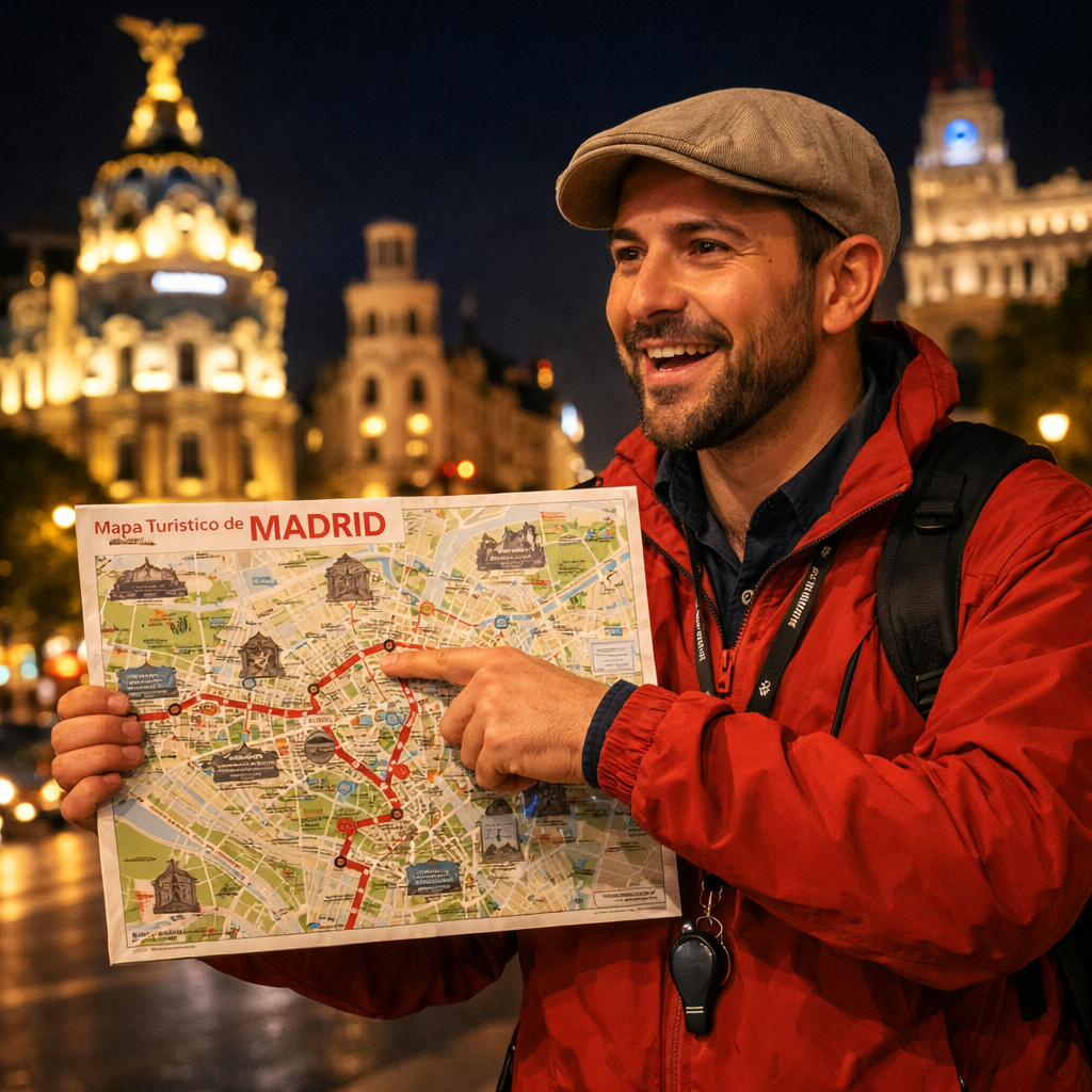 Guía local en ruta nocturna en Madrid