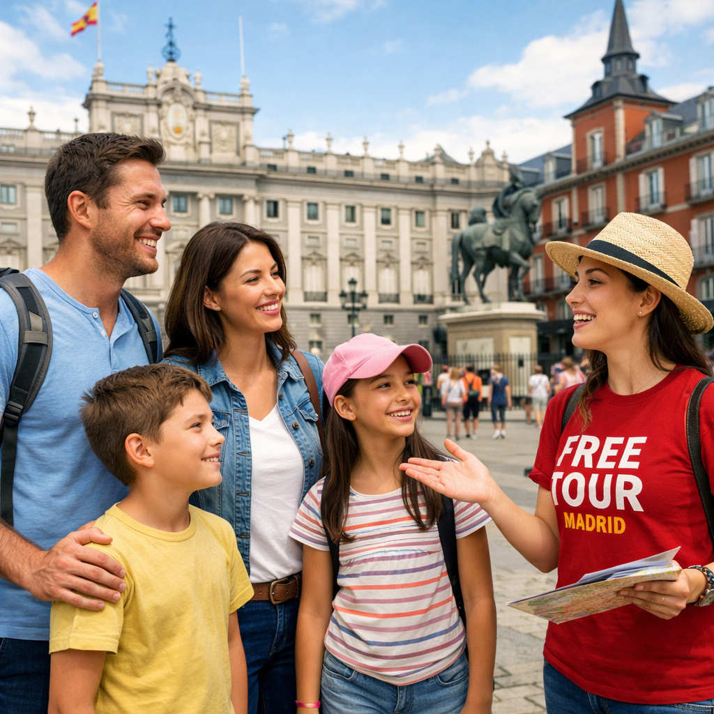 Familia disfrutando de un free tour en Madrid.