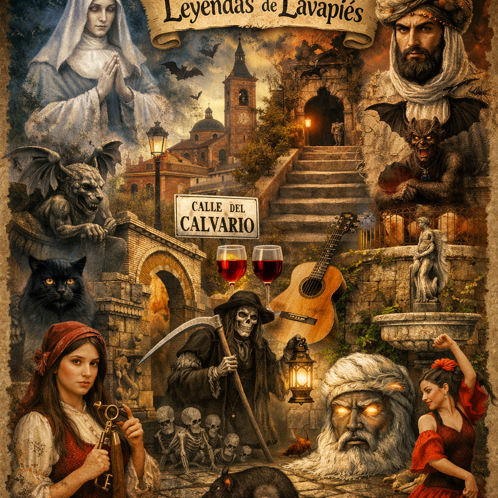 Collage que representa leyendas urbanas de Lavapiés.