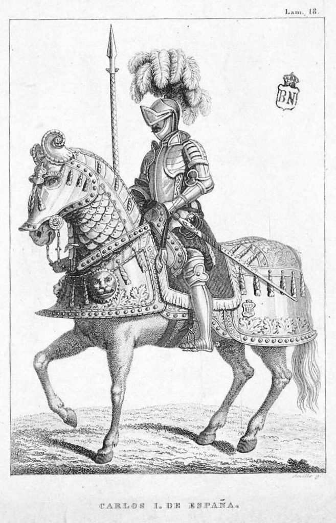 Retrato del Rey Carlos I de España con fondo histórico