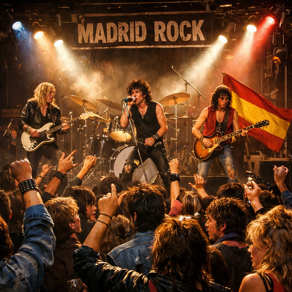 Concierto de rock en Madrid durante la Movida Madrileña