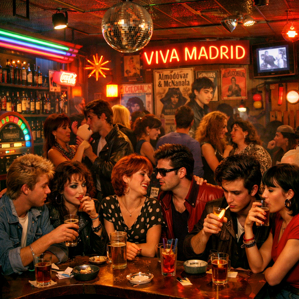 Bar de la Movida Madrileña con ambiente vibrante