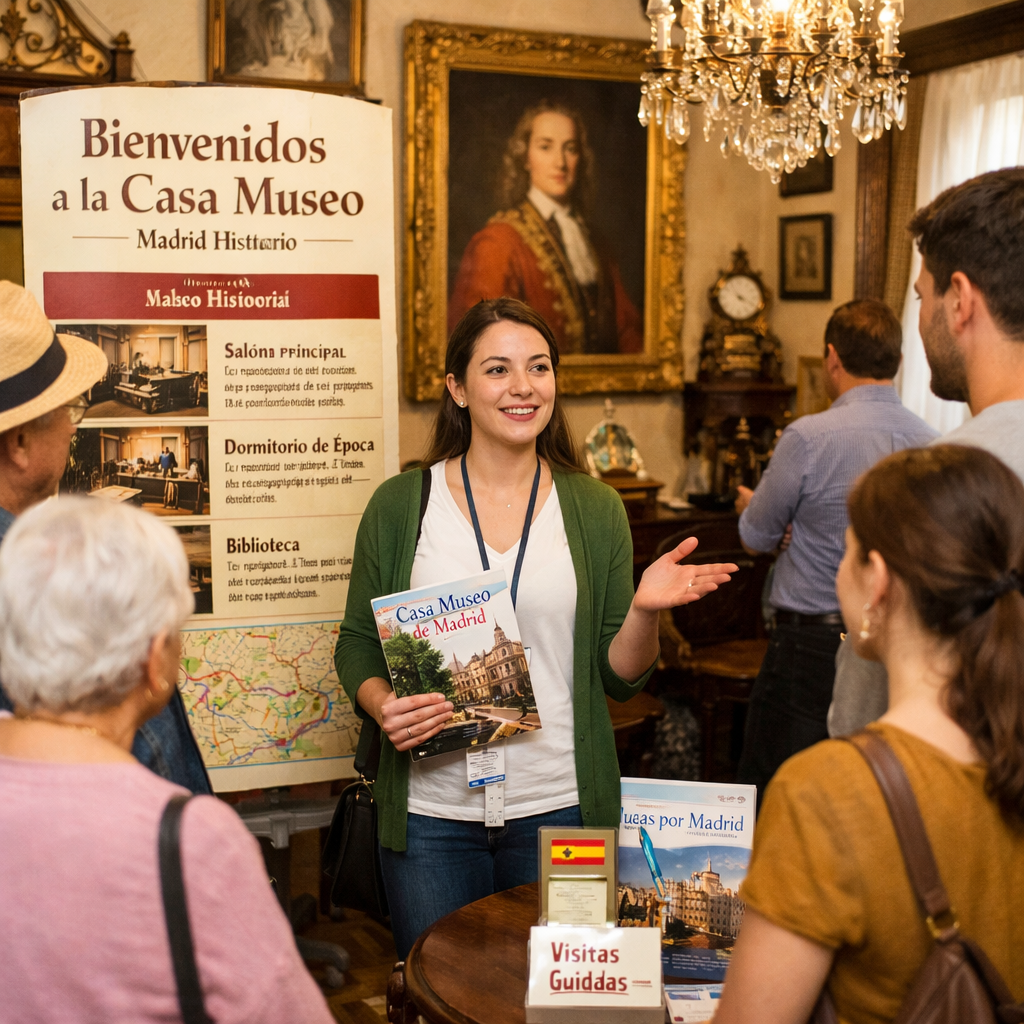 Turistas disfrutando de una visita a una casa museo en Madrid