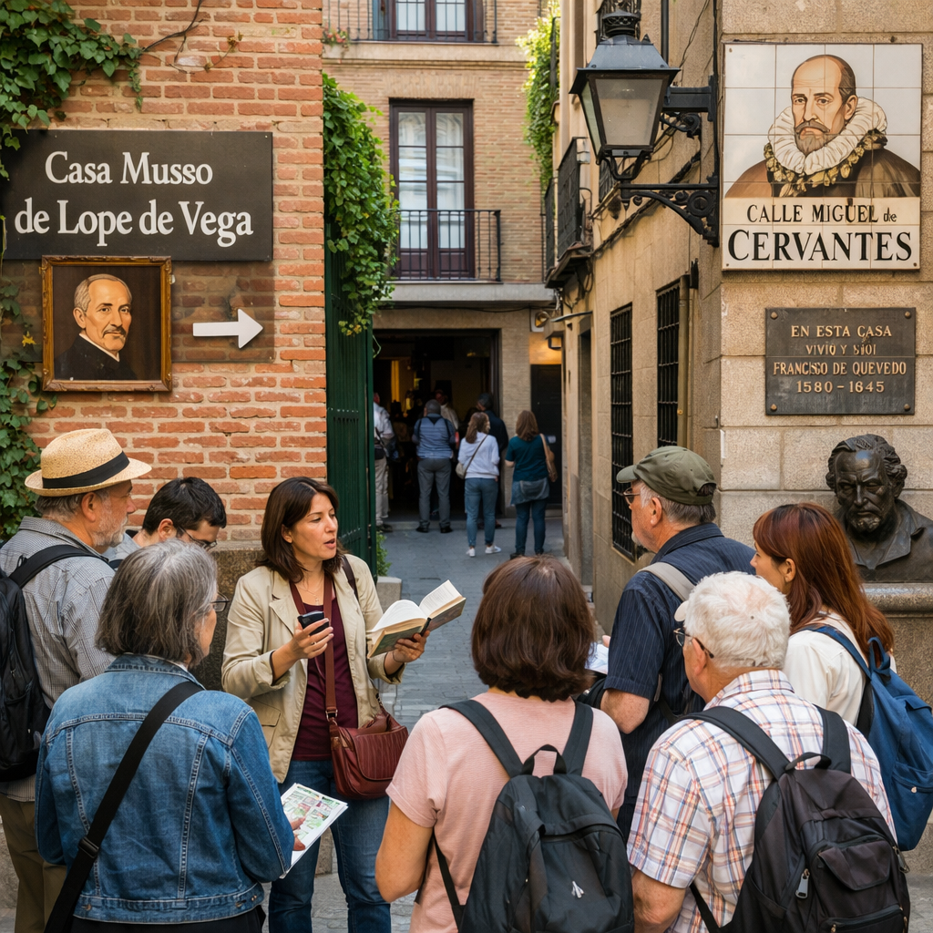 Grupo de turistas en una ruta literaria en Madrid