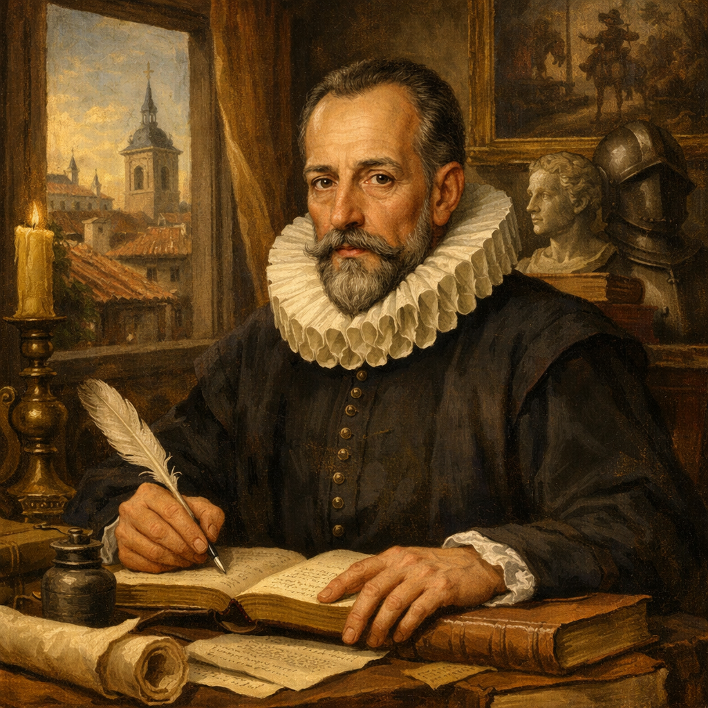 Retrato de Miguel de Cervantes, figura clave del Siglo de Oro.