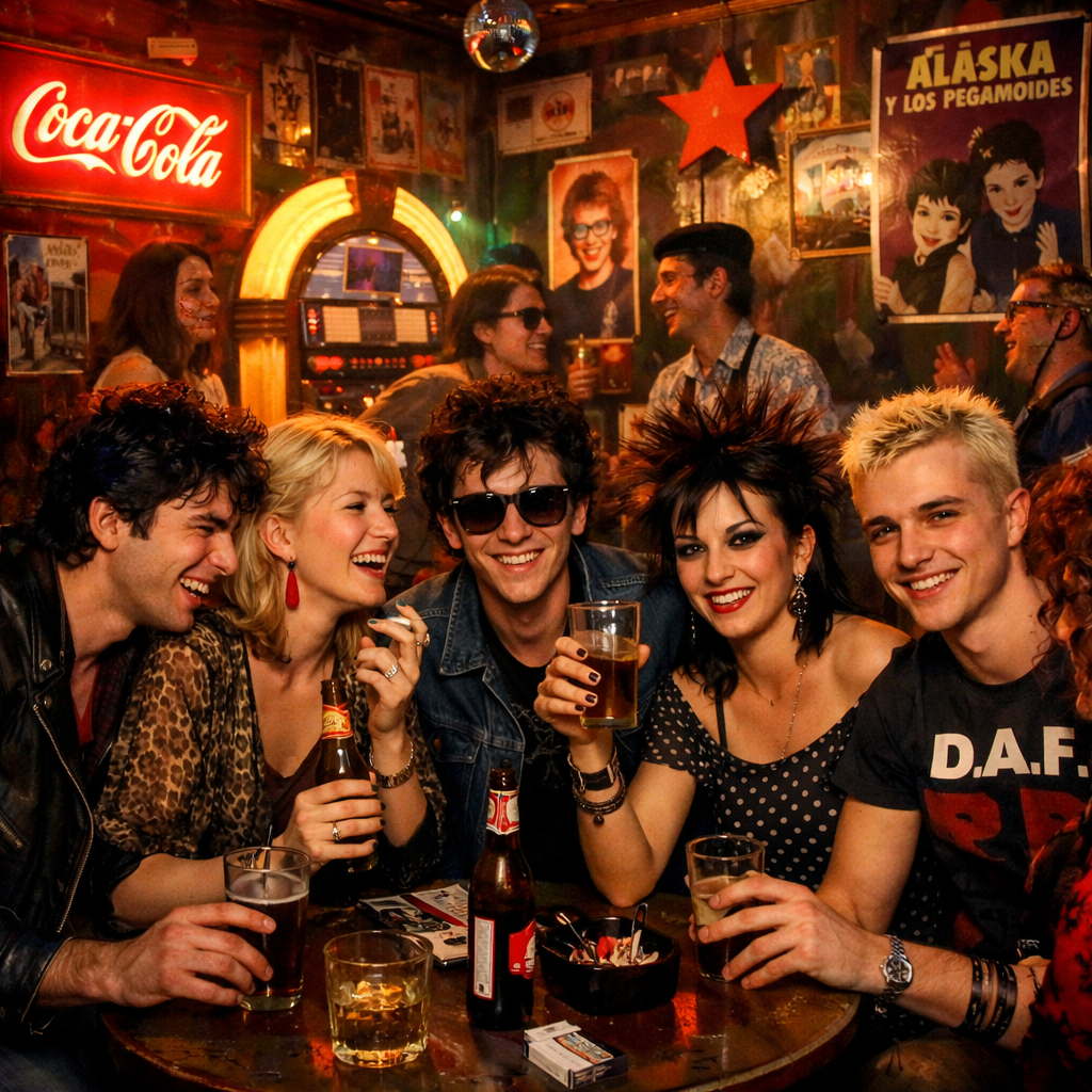 Grupo de jóvenes en un bar de Malasaña, Madrid
